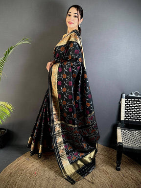 
Black Pochampally Double Ikkat Saree


