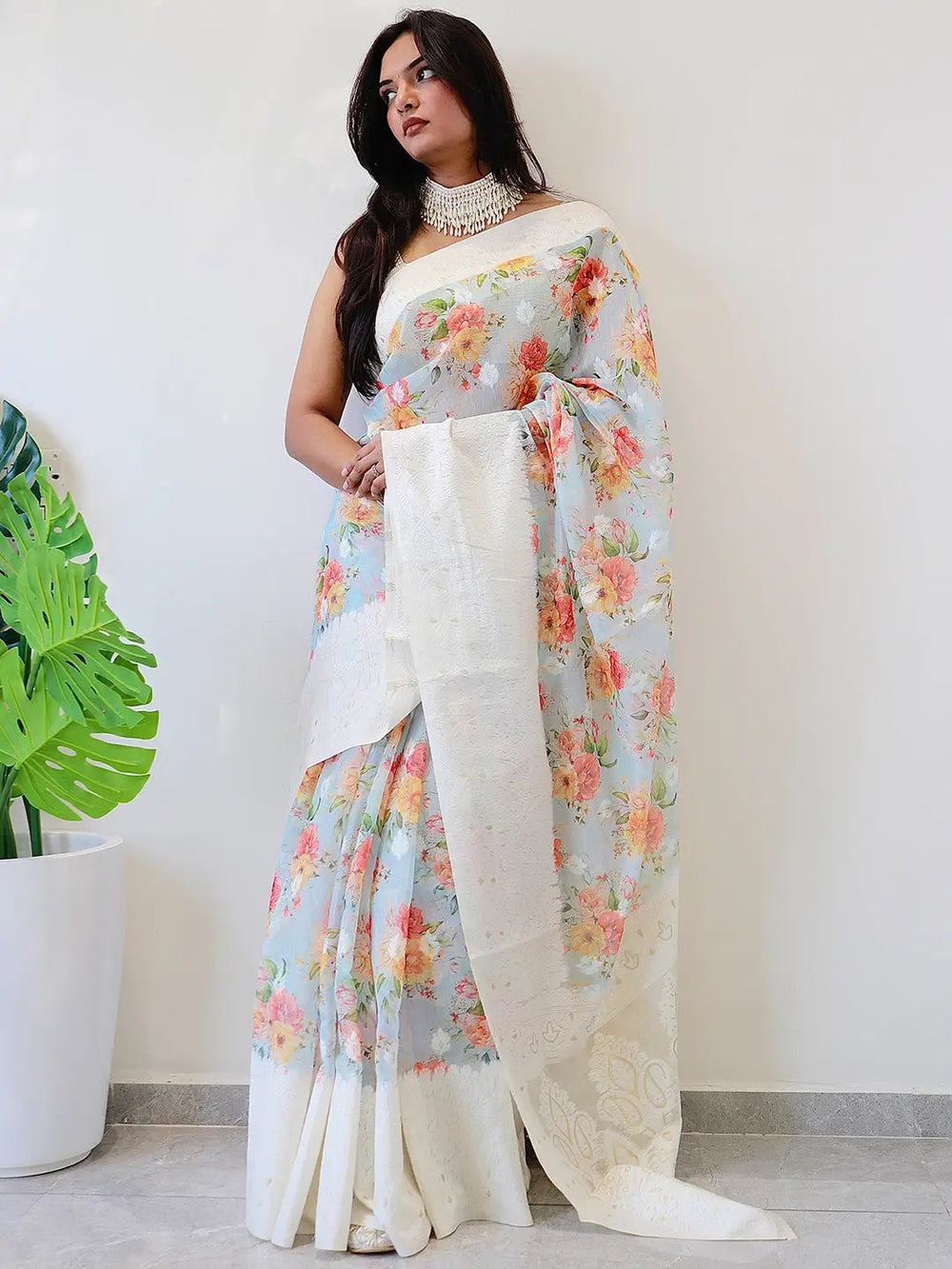 Beautiful Bollywood saree in floral digital print