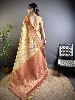 Yellow Chex Radiance Banarasi Silk Saree


