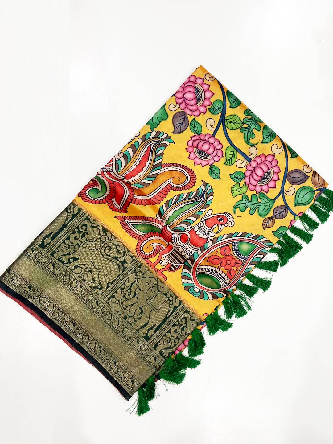 Mustard Kalamkari Digital Prints Saree