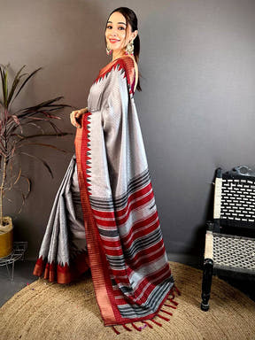 Elegant Black Zari Checks Designer Saree