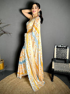 Graceful Digital Floral Print Chiffon Saree