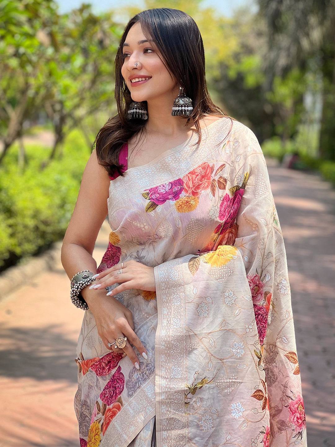 Grey Lakhnavi Bandla Zari Weaving Saree

