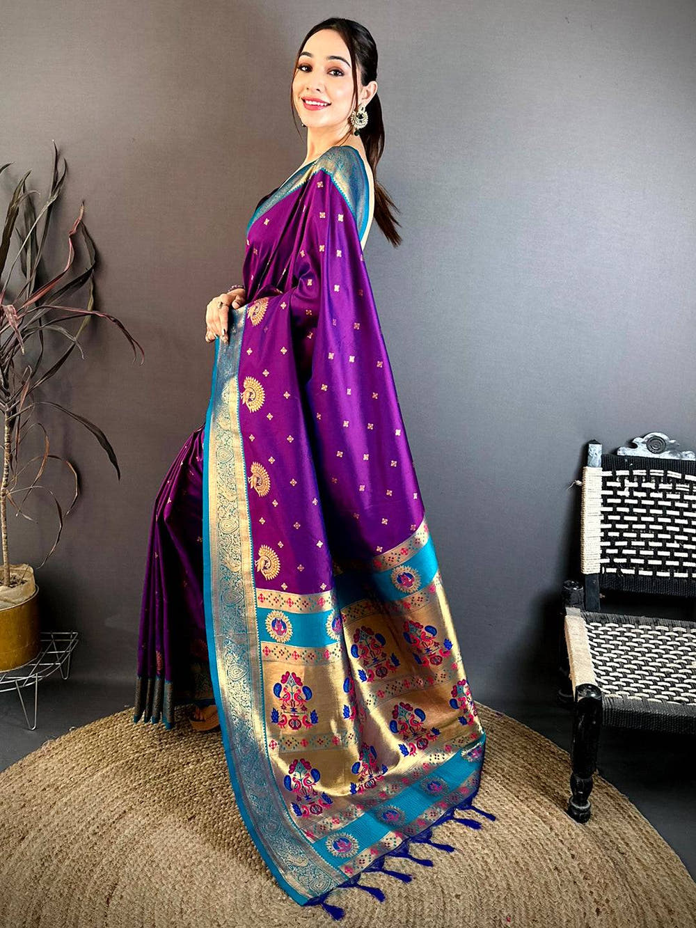 Elegant Minakari Gold Zari Silk Saree