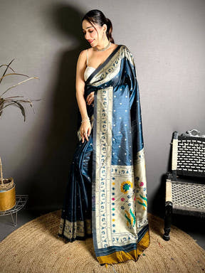 Rama Katan Silk Thread Work Saree