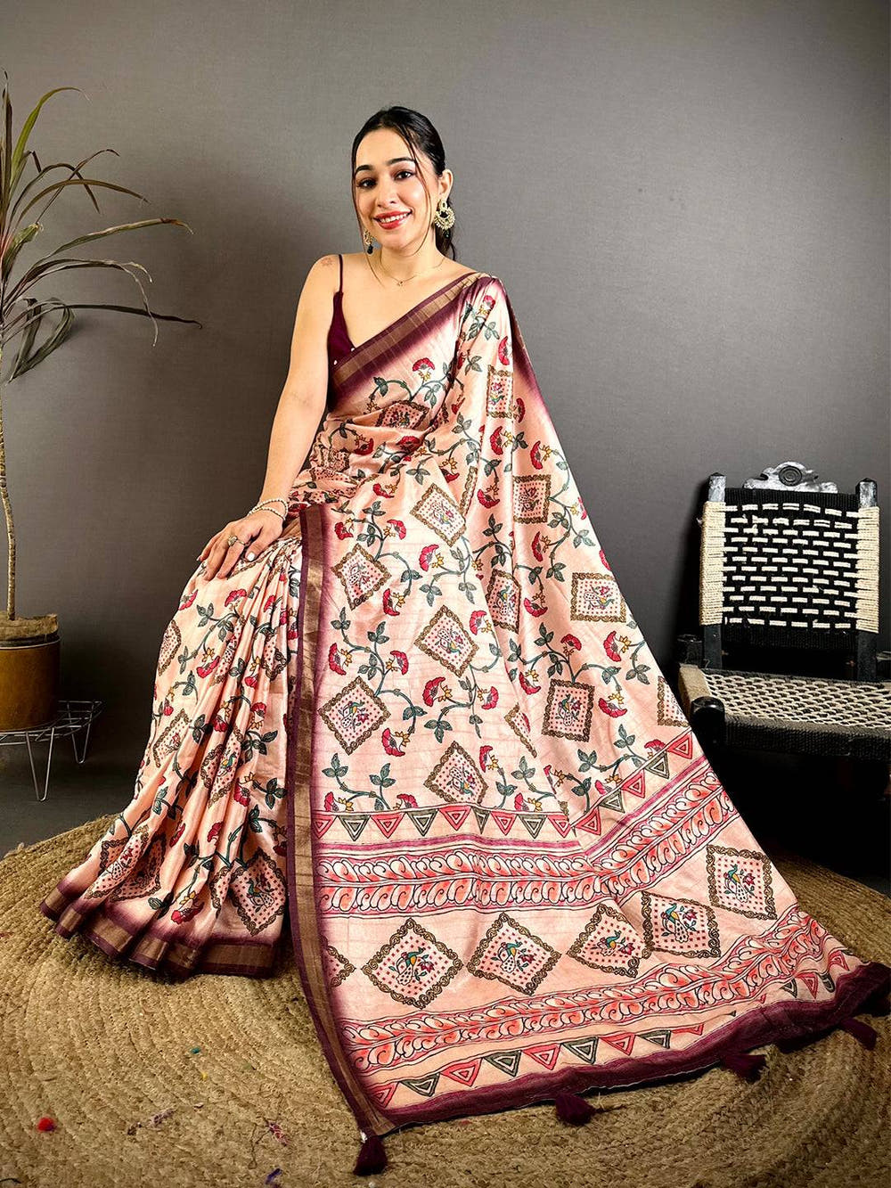 Classic Tussar Ghicha Gold Zari Border Saree