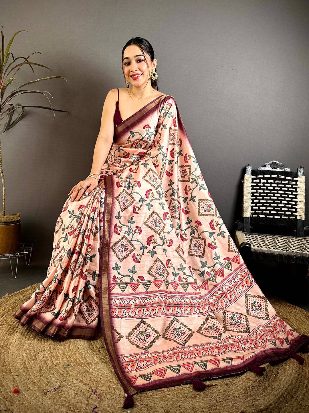 Classic Tussar Ghicha Gold Zari Border Saree