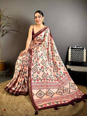 Classic Tussar Ghicha Gold Zari Border Saree