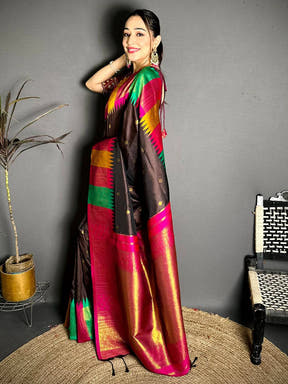 Stylish Kanchi Rudraksha Zari Butta Saree