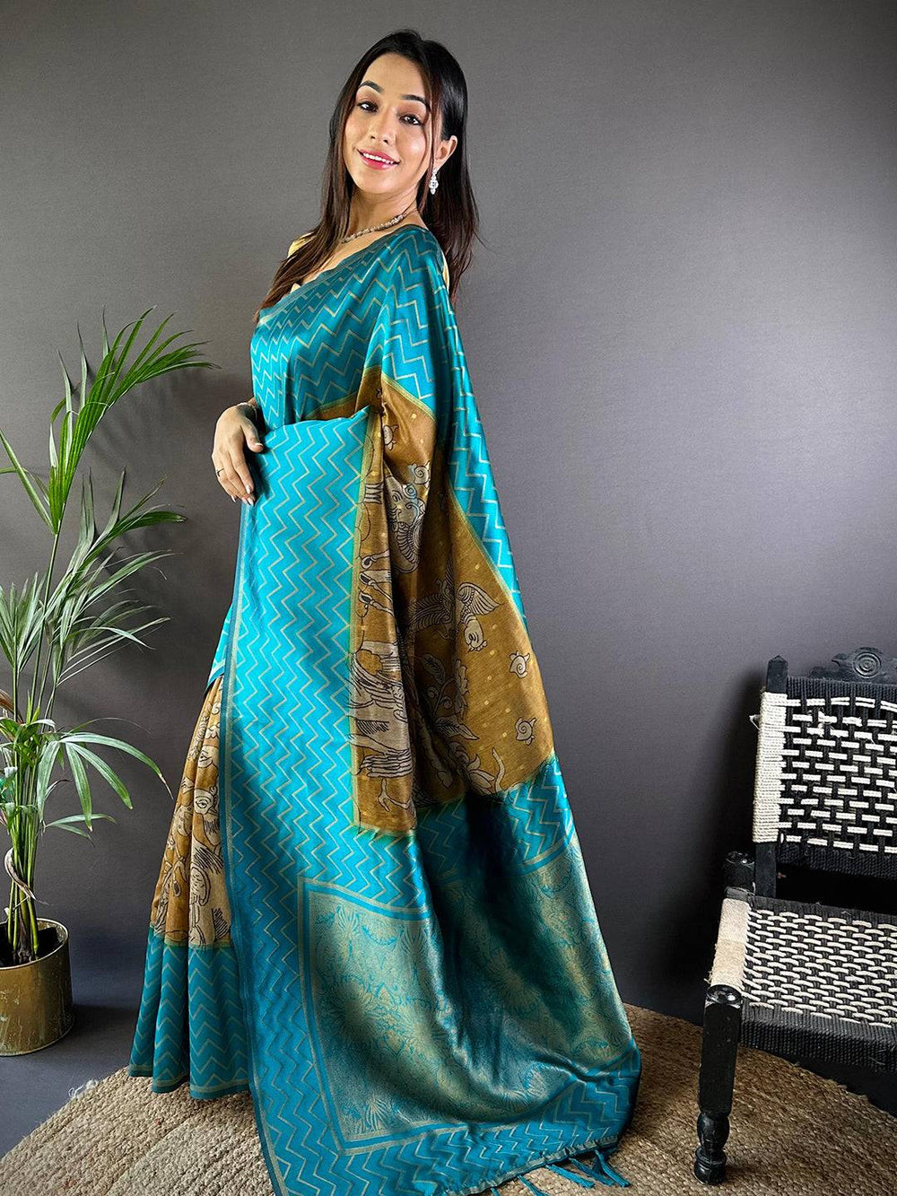 Rama Heritage Weave Kalamkari Soft Silk Saree