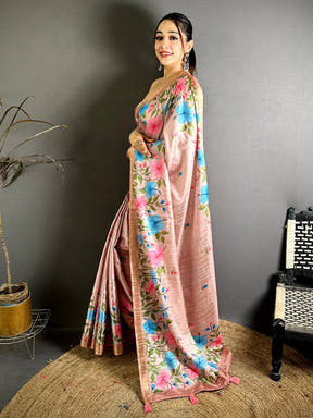 Artisan Ghicha Silk Printed Tussar Saree