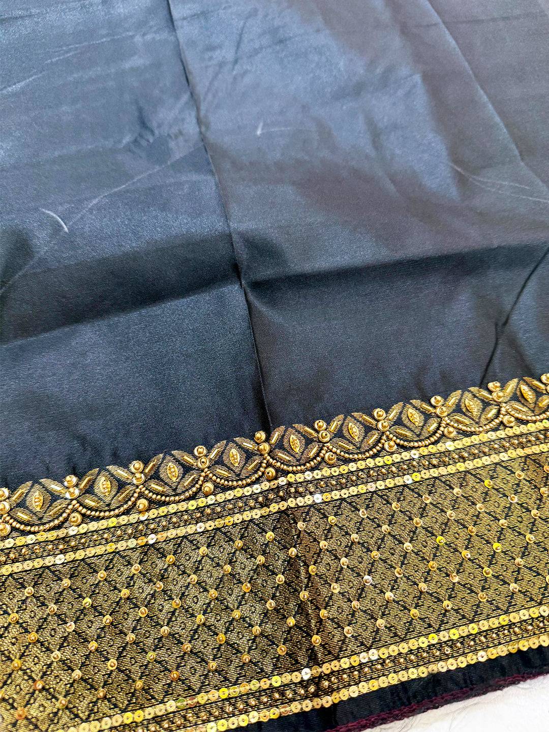 Stylish Banarasi Katan Silk Zari Saree With Maggam Blouse