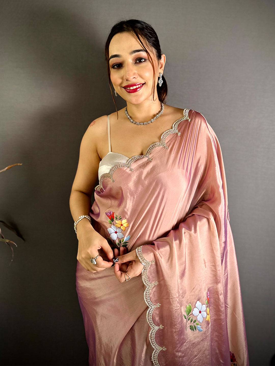 Stylish Digital Floral Satin Silk Saree