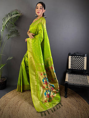 Green Dual Tone Zari Banarasi Paithani Saree