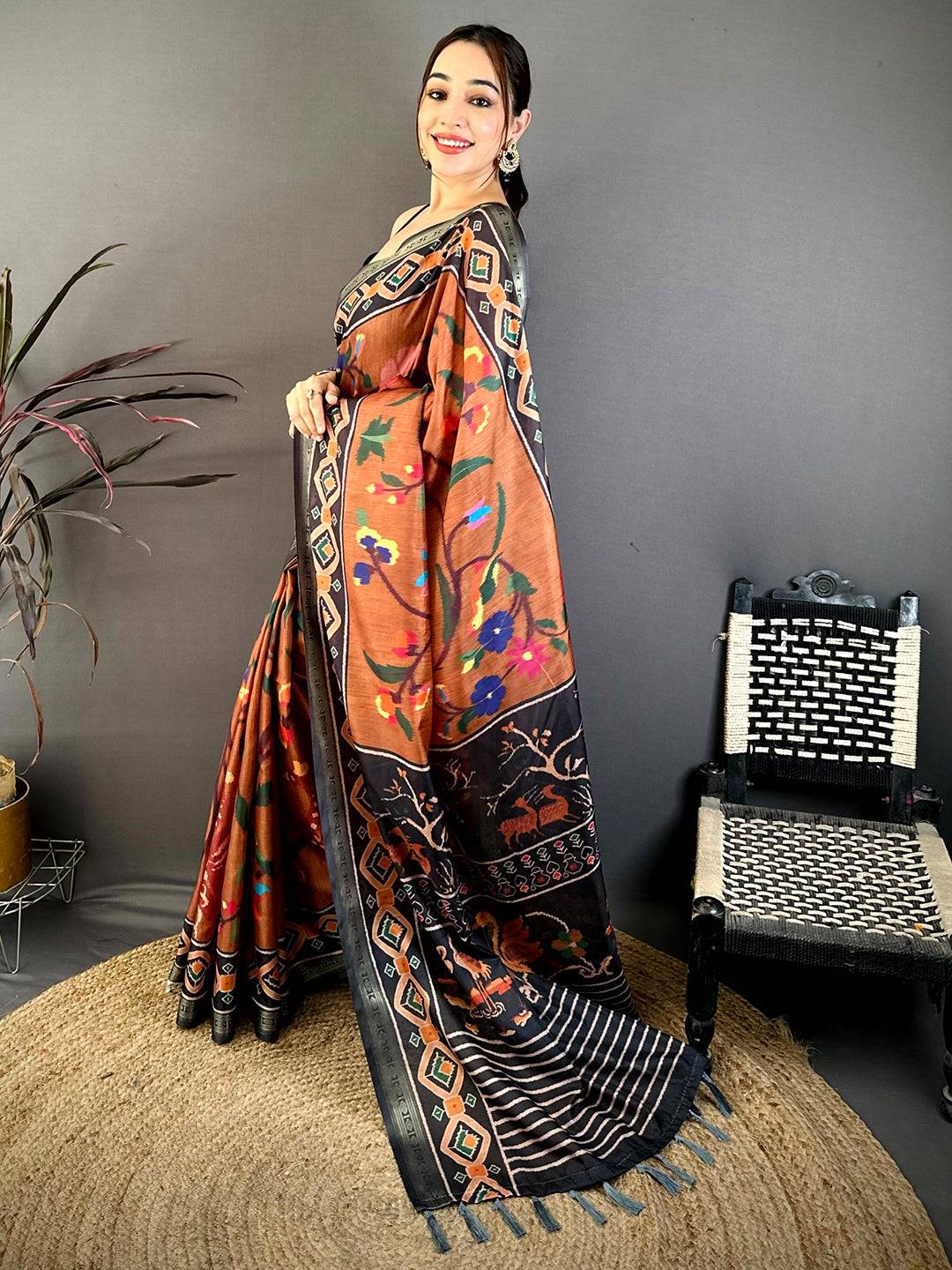 Opulent Ikkat Digital Print Silk Saree