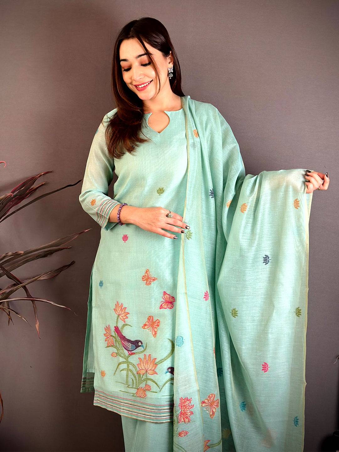Mint Green Woven Floral Dress
