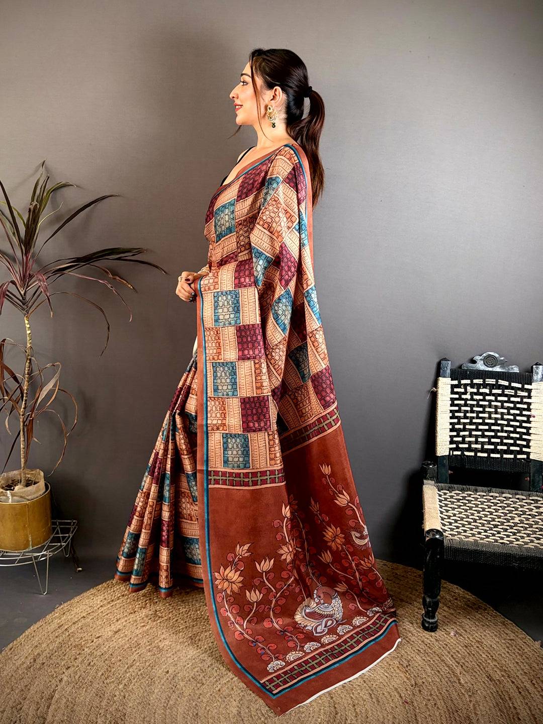 Classic Meenakari Block Print Tussar Saree