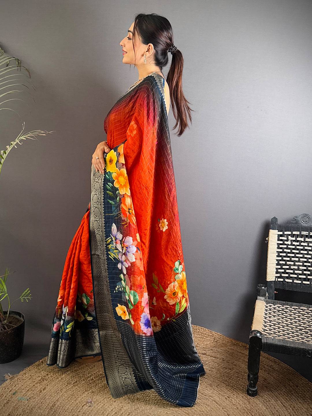 Ombre Pure Viscose Floral Saree