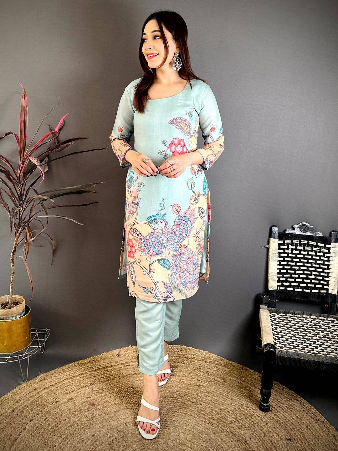 Mul Cotton Kalamkari Half D Neck Kurti