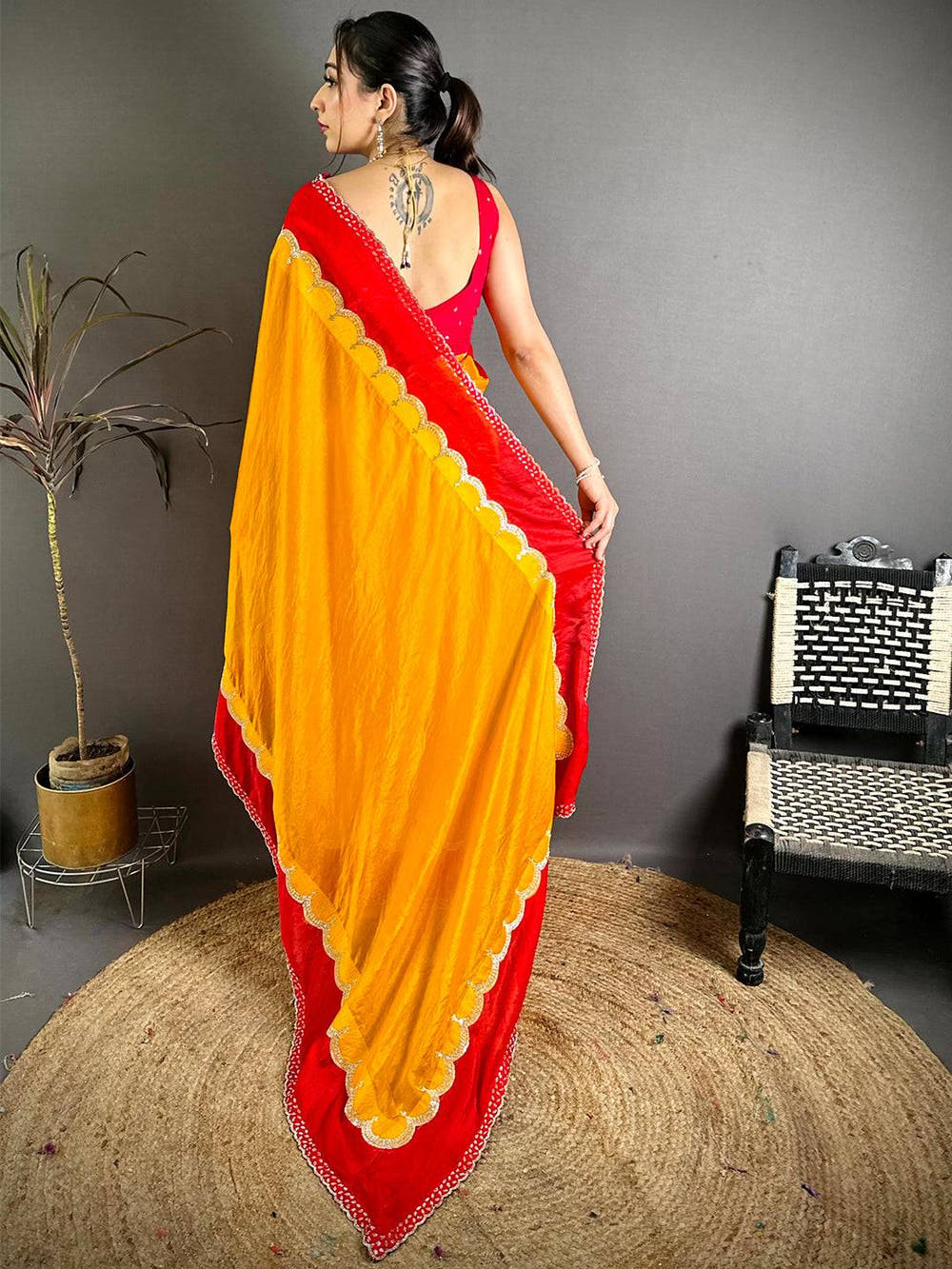 Celebrity Silky Satin Diamond Zarkon Work Saree