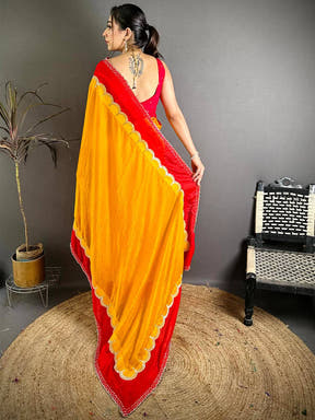 Celebrity Silky Satin Diamond Zarkon Work Saree