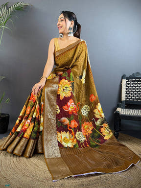 Elegant Golden Brown Kanchi Pattu Saree