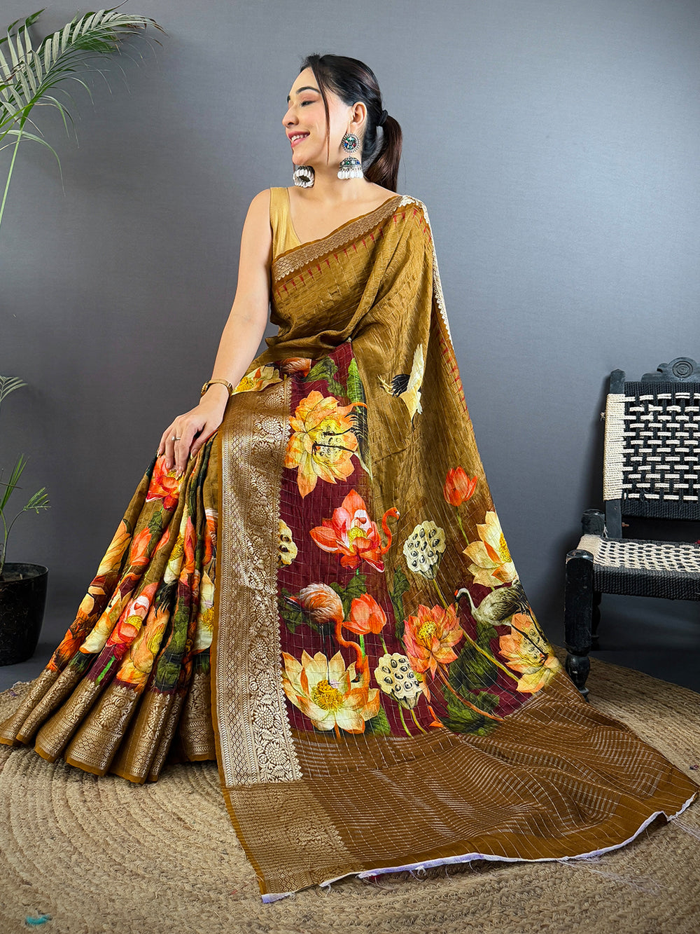 Elegant Golden Brown Kanchi Pattu Saree