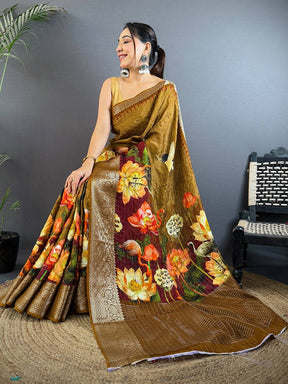 Elegant Golden Brown Kanchi Pattu Saree