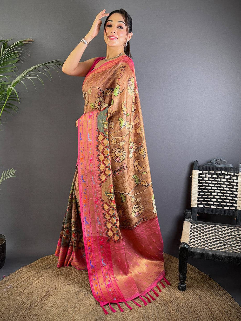 Heritage Kalamkari Printed Tissue Saree