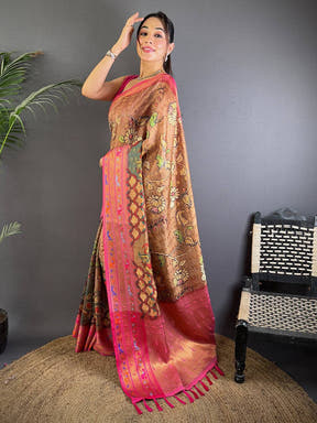 Heritage Kalamkari Printed Tissue Saree