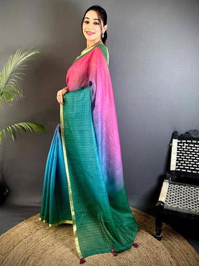 Radiance Linen 90 Zari Check Saree


