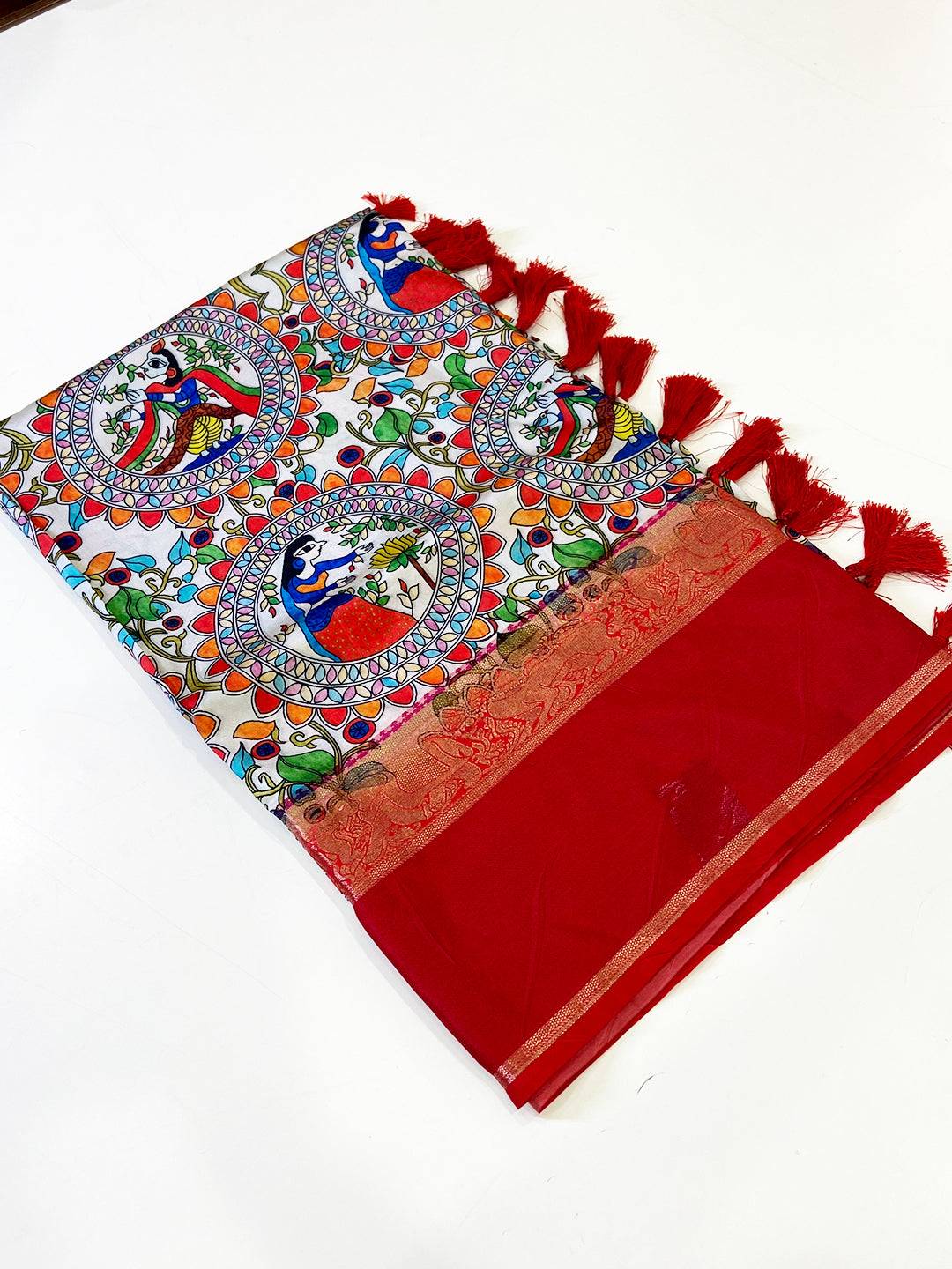 Multi Soft Banarasi Kalamkari Silk Saree