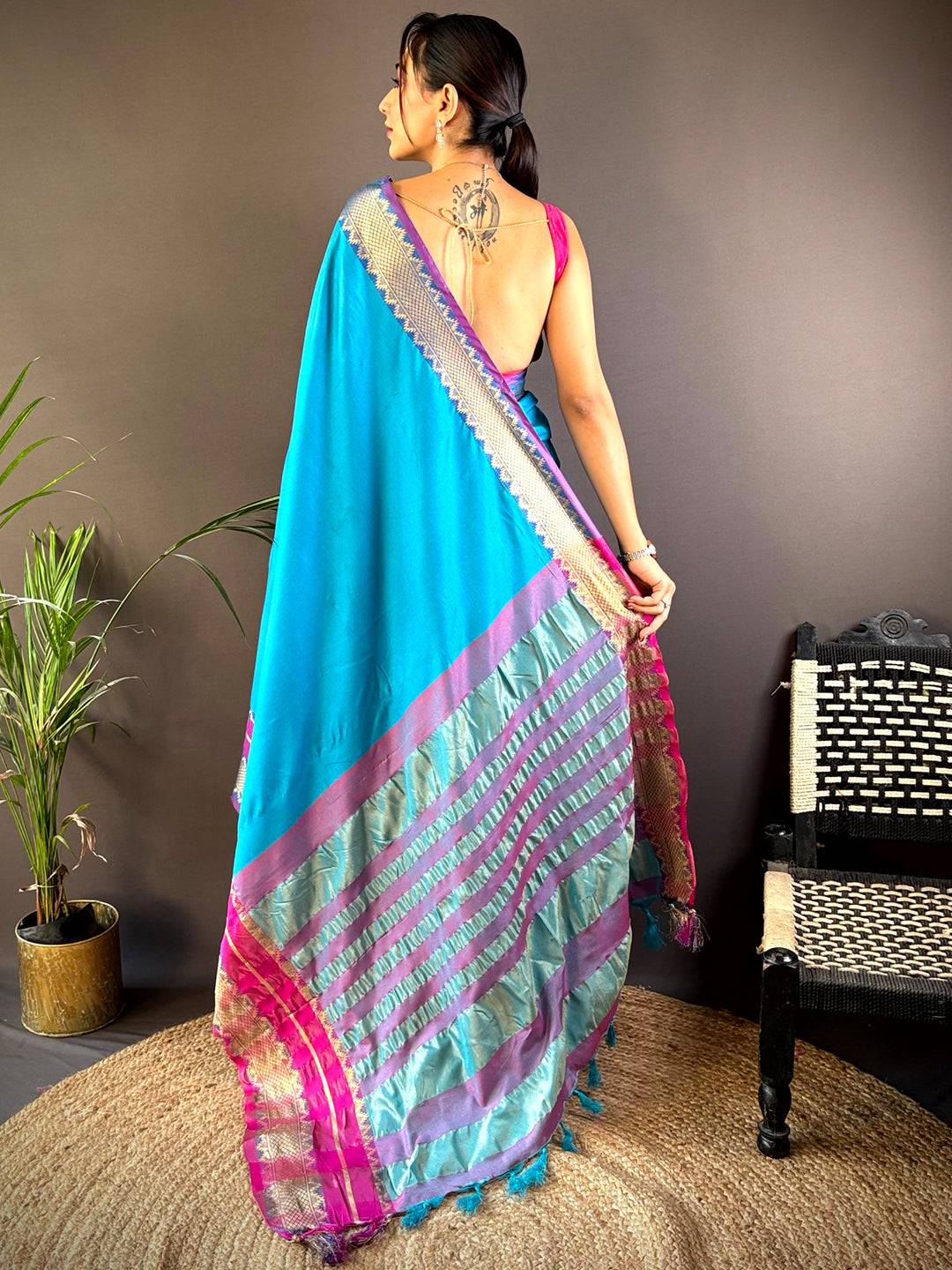 Blue Gold Zari Silk Saree