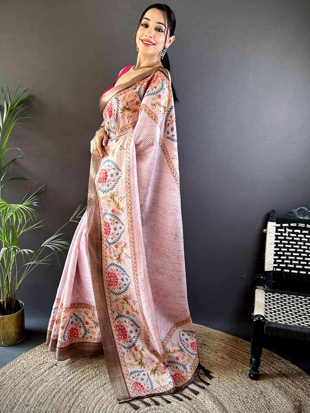 Graceful Pastel Pink Soft Silk Chex Saree