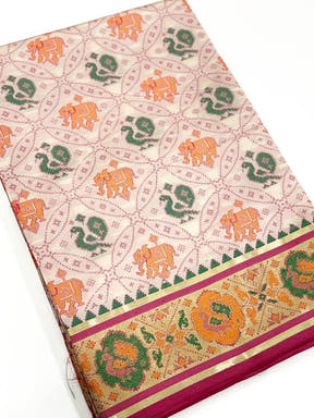 Elegant White Pochampally Patola Silk Saree