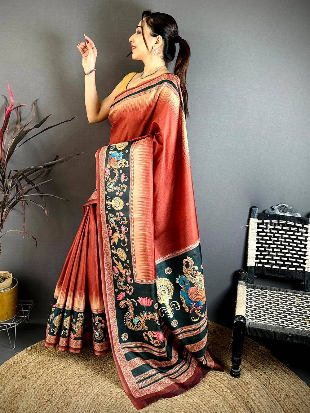 Vibrant Tanjore Peacock Border Saree
