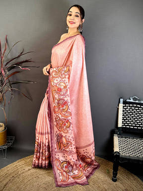 Dusty Rose Kalamkari Tussar Cutwork Saree