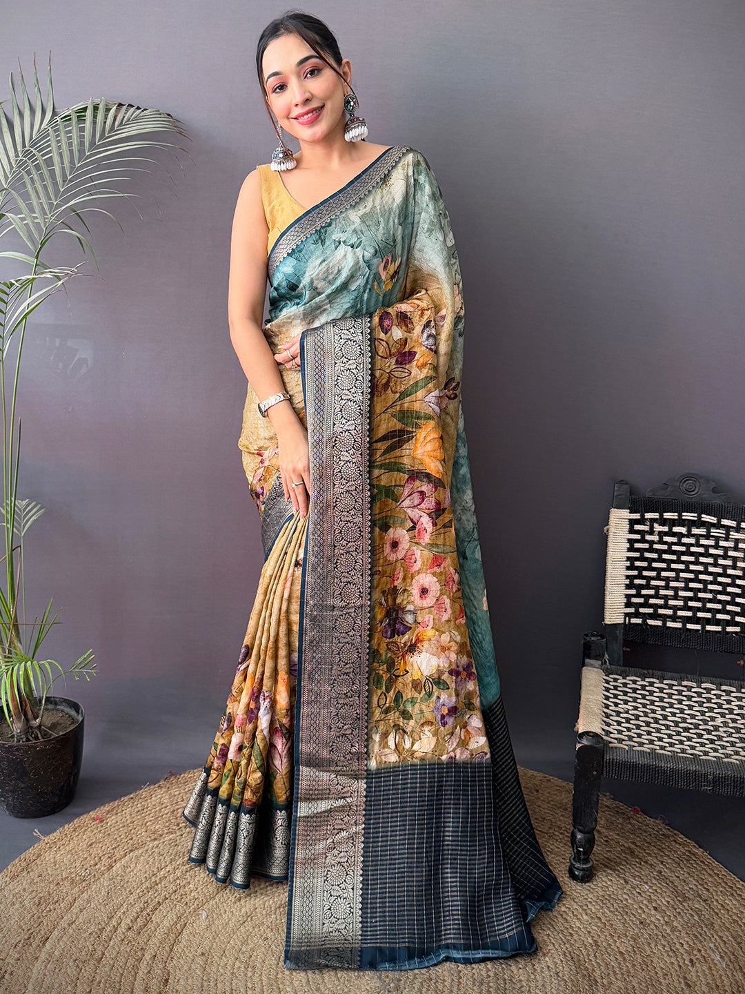 Heritage Floral Kalamkari Viscose Saree