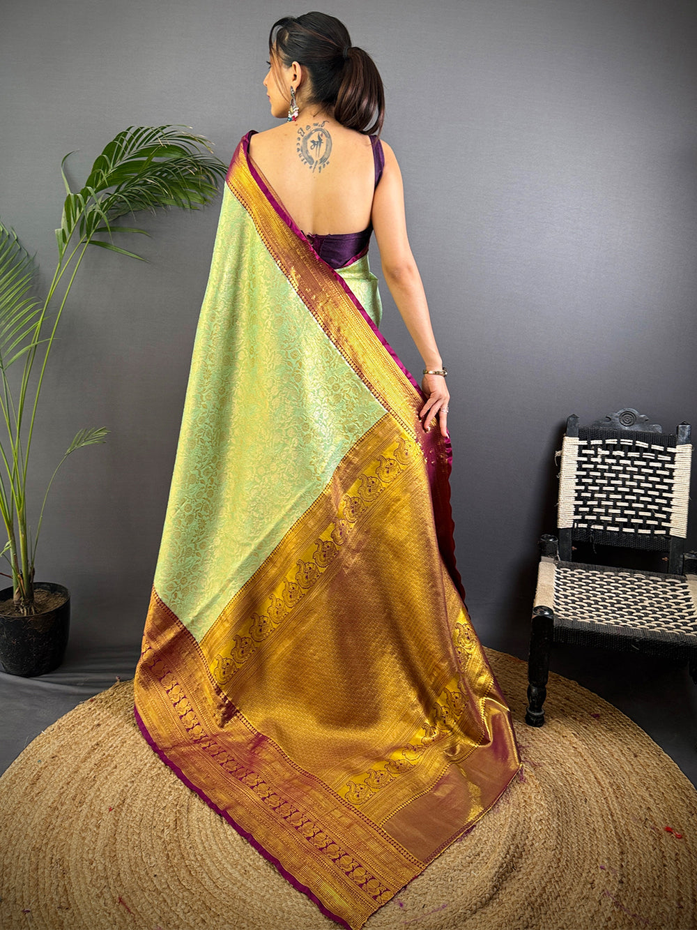 Pastel Mint Green Dharmavaram Silk Saree