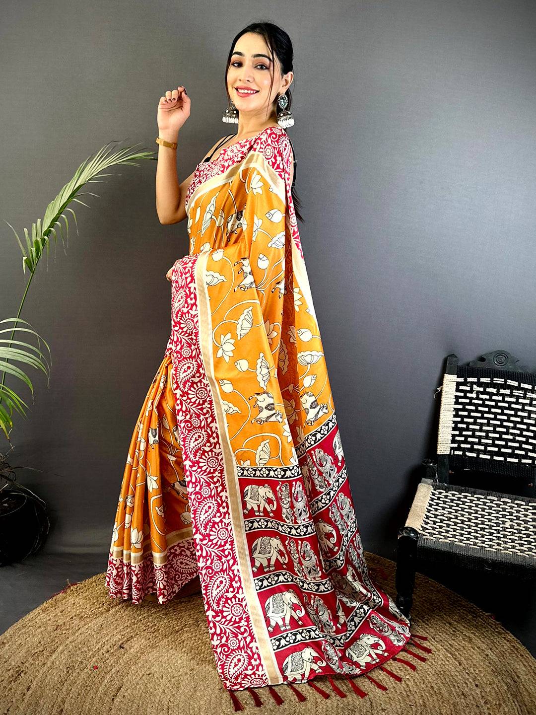 Yellow Soft Chanderi Contrast Border Saree