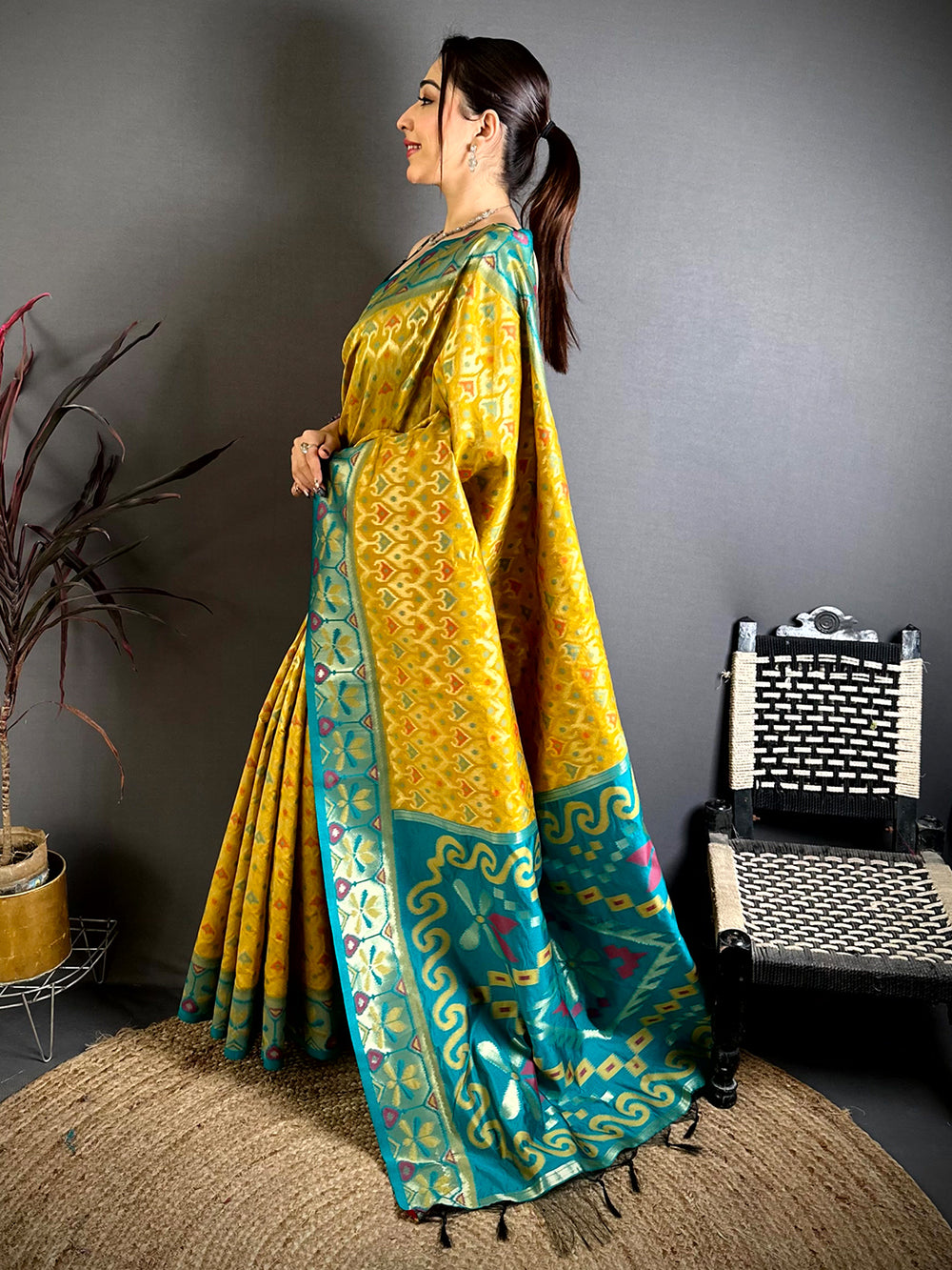 Opulent Gold Ikkat Soft Silk Saree


