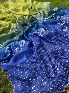 Georgette Silk Saree with Ombre Bandhej Print &  Stone Work