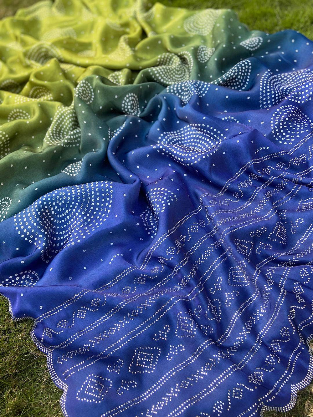 Georgette Silk Saree with Ombre Bandhej Print &  Stone Work