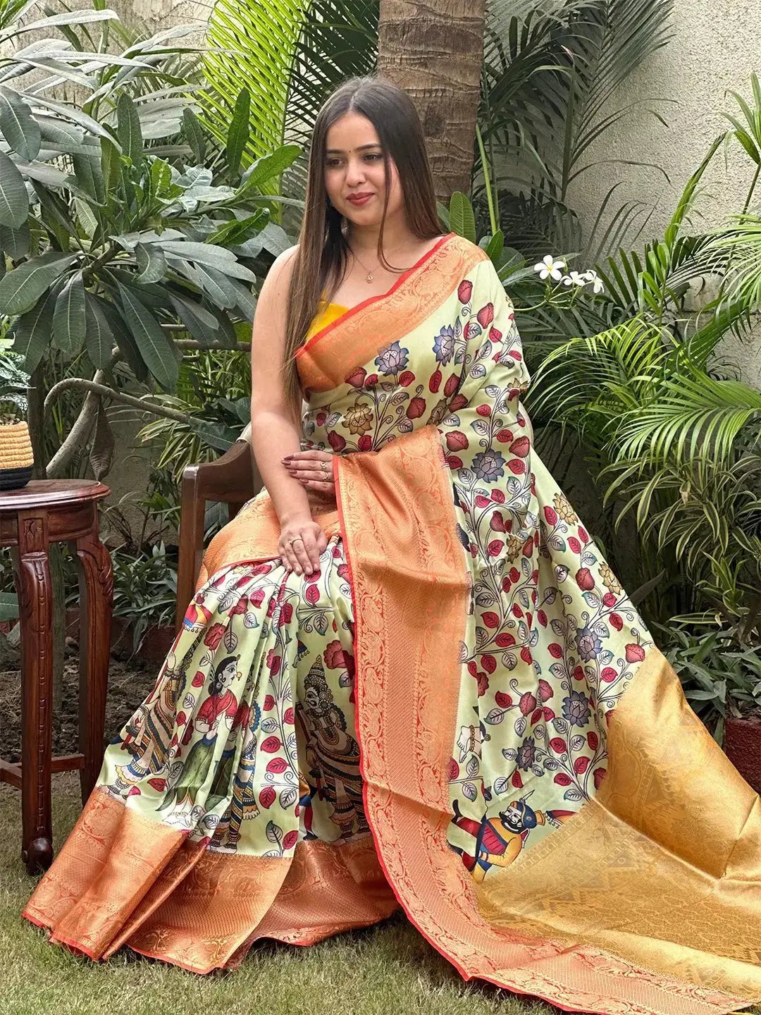 Soft Silk Kalamkari Saree with floral digital print