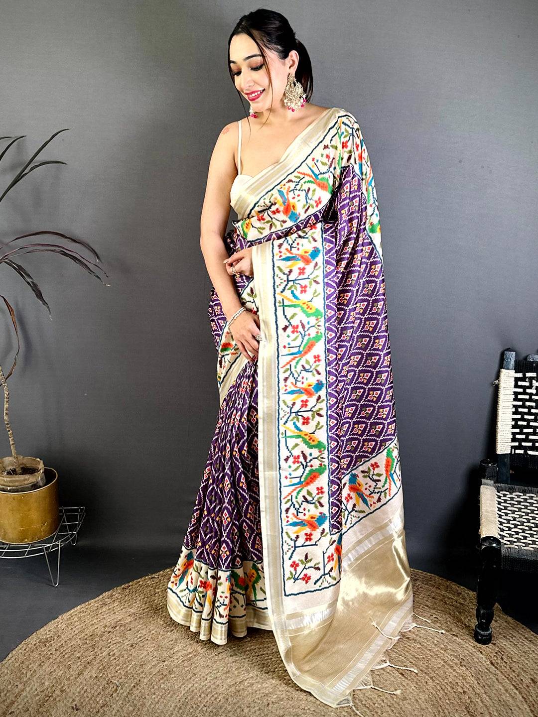 Purple Patola Digital Kanchi Silk Saree