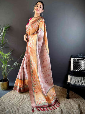 Graceful Beige Soft Silk Chex Saree