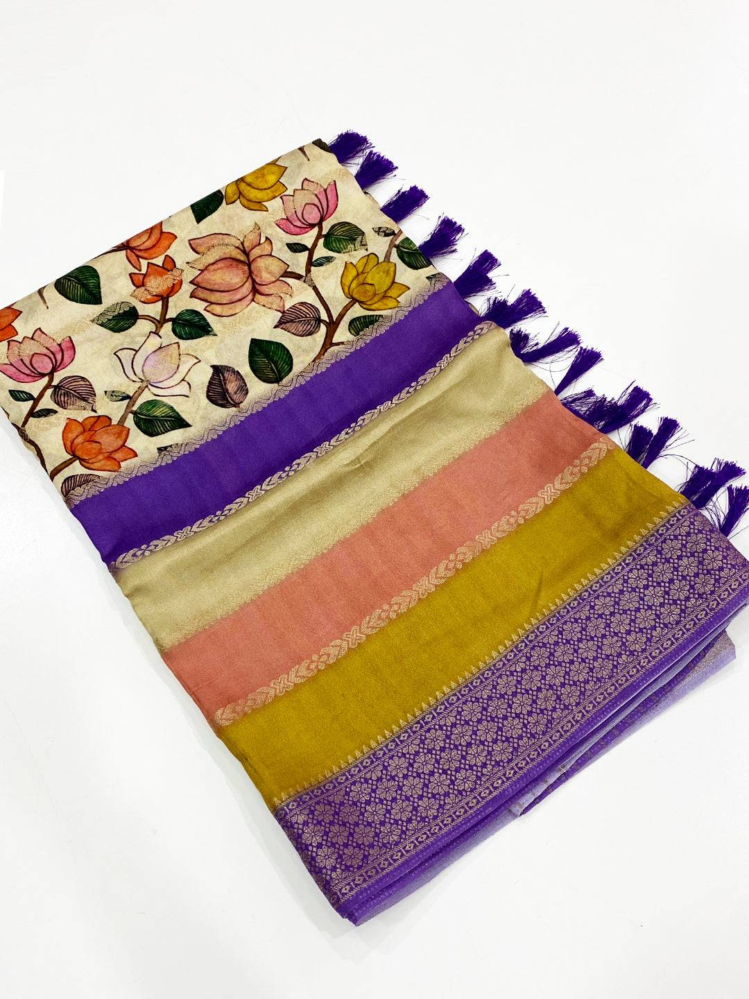 Tradition Soft Silk Floral Zari Stripe Saree