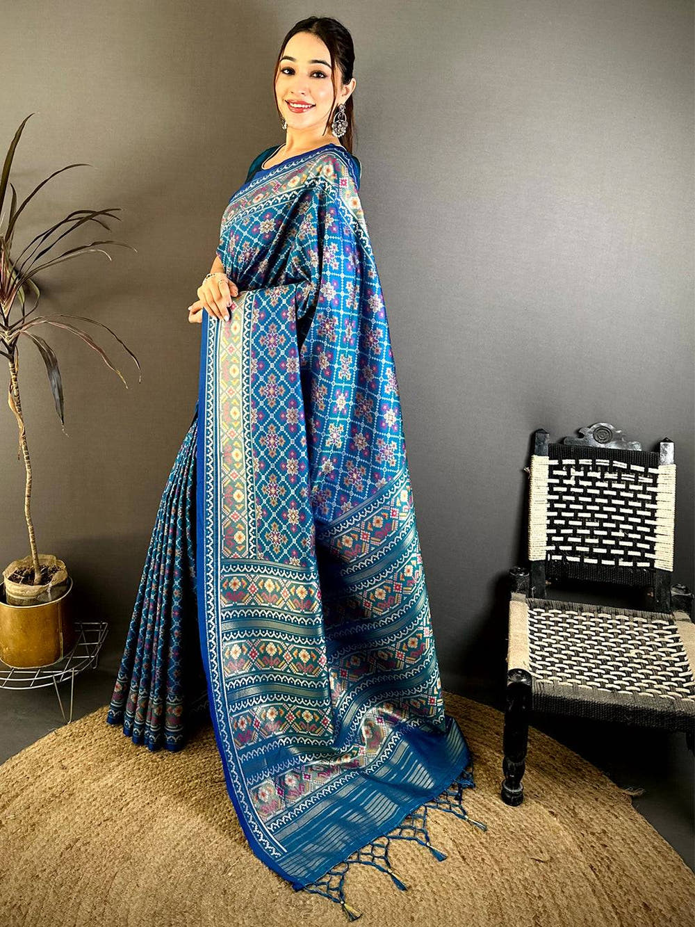 Radiant Blue Soft Silk Patola Weaving Saree