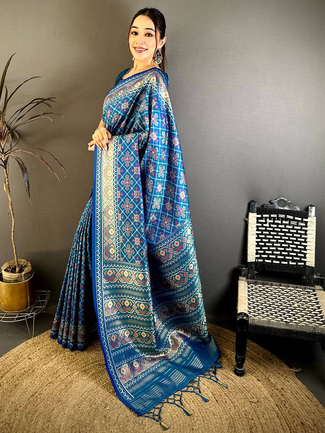Radiant Blue Soft Silk Patola Weaving Saree