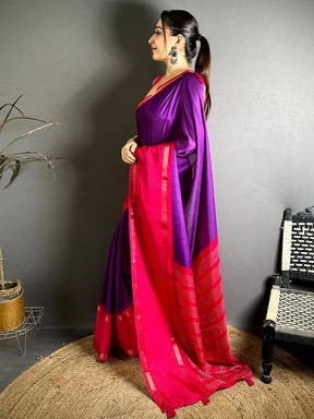 Purple Soft Kota Crepe Contrast Border Saree